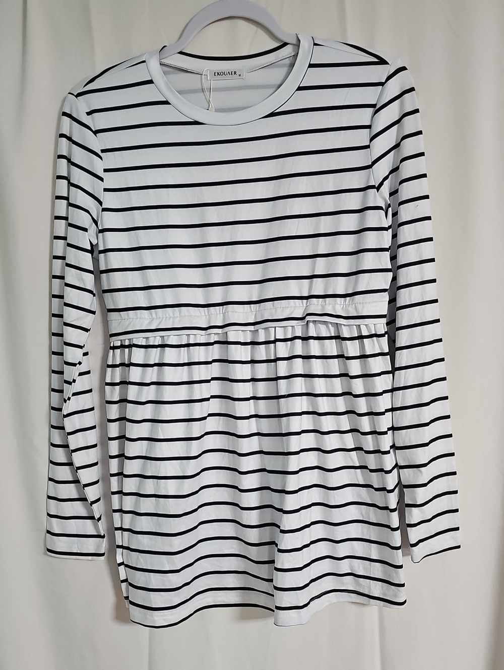 Eloquii White and Black Striped Long Sleeve Pajamas Top
